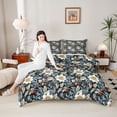 thumbnail image 4 of Homewish Chic Floral Flowers 3-Piece Full Size Comforter Sets For Kids Teens Adults,Exotic Style Bedding Comforter Set,Retro Vintage Lightweight Bedding Sets,Ultra Soft Home Decor,Reversible, 4 of 8