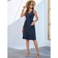 thumbnail image 4 of Robes d'Été pour Femmes Sans Manches Décontractées Amples Évasées à Boutons Robe Midi avec Poches Saphir TTG, 4 of 9