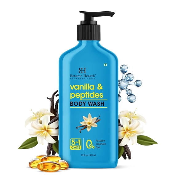 Botanic Hearth Vanilla Body Wash – Hydrating 5-in-1 Shower Gel with Warm Vanilla Aroma, Gentle Daily Cleanser for All Skin Types, Sulfate & Paraben Free – 16 fl oz