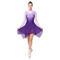 thumbnail image 3 of Kaerm Women Long Sleeve Gradient Color Rhinestone Figure Skating Dress Purple XL, 3 of 7