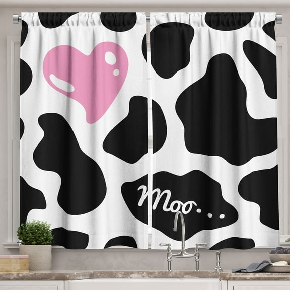 Ambesonne Cow Print Kitchen Curtains, Camouflage Pattern, 55"x39", Pink Black White