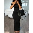 thumbnail image 5 of Womens Black Off The Shoulder Ruched Bodycon Midi Dress, 5 of 5