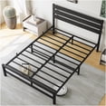 thumbnail image 3 of Full Size Bed Frame with Vintage Wood Headboard, Heavy Duty Metal Platform Base, Underbed Storage Space, No Box Spring Required, Black, 3 of 10