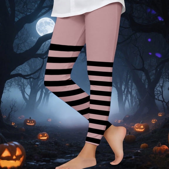 QSAWXQZ Girls' Halloween Leggings Elastic Waist Striped Stretch Soft Casual Pants Workout Bottoms 5 Years