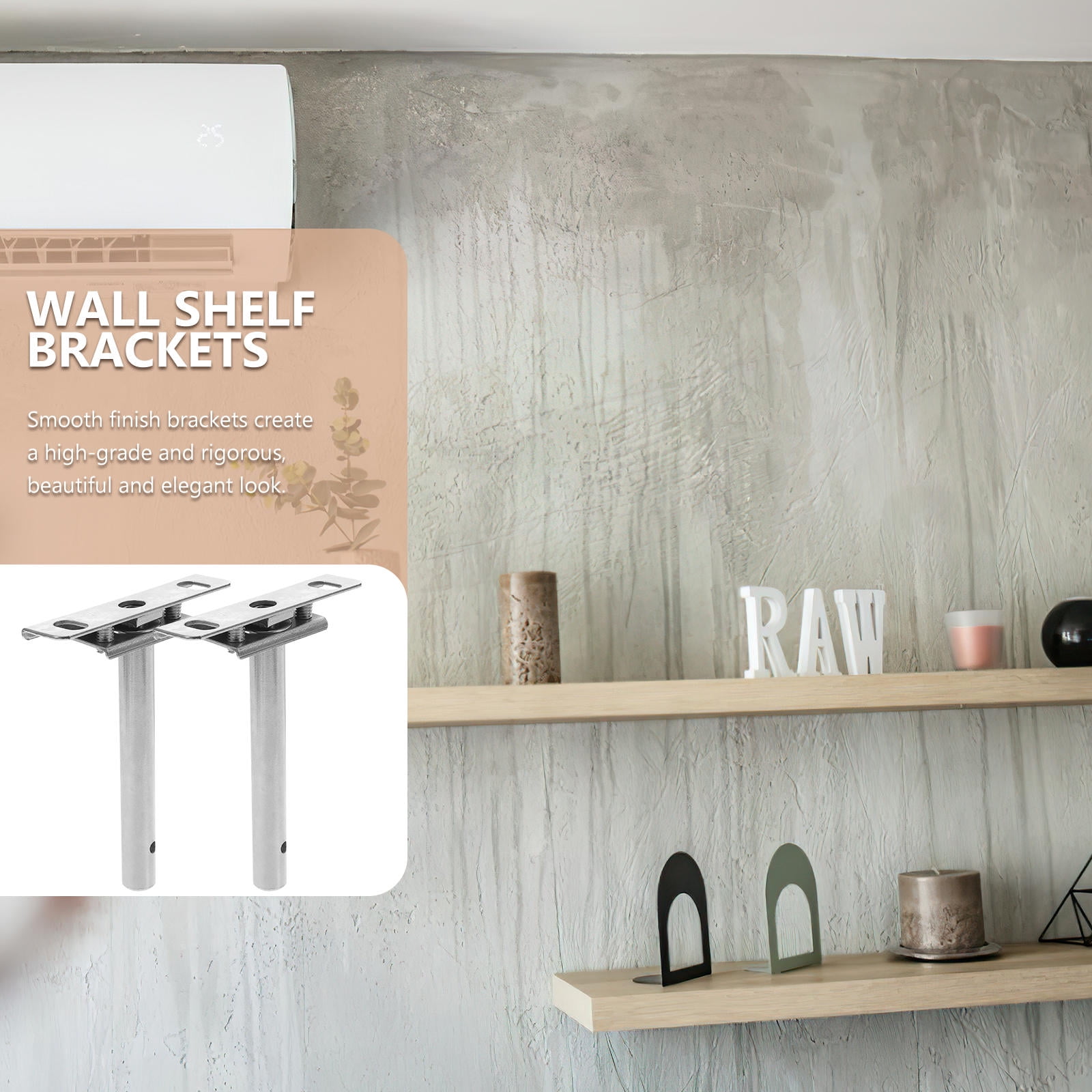 NUOLUX  Heavy Duty Floating Shelf Bracket T Shaped Silver for Glasses