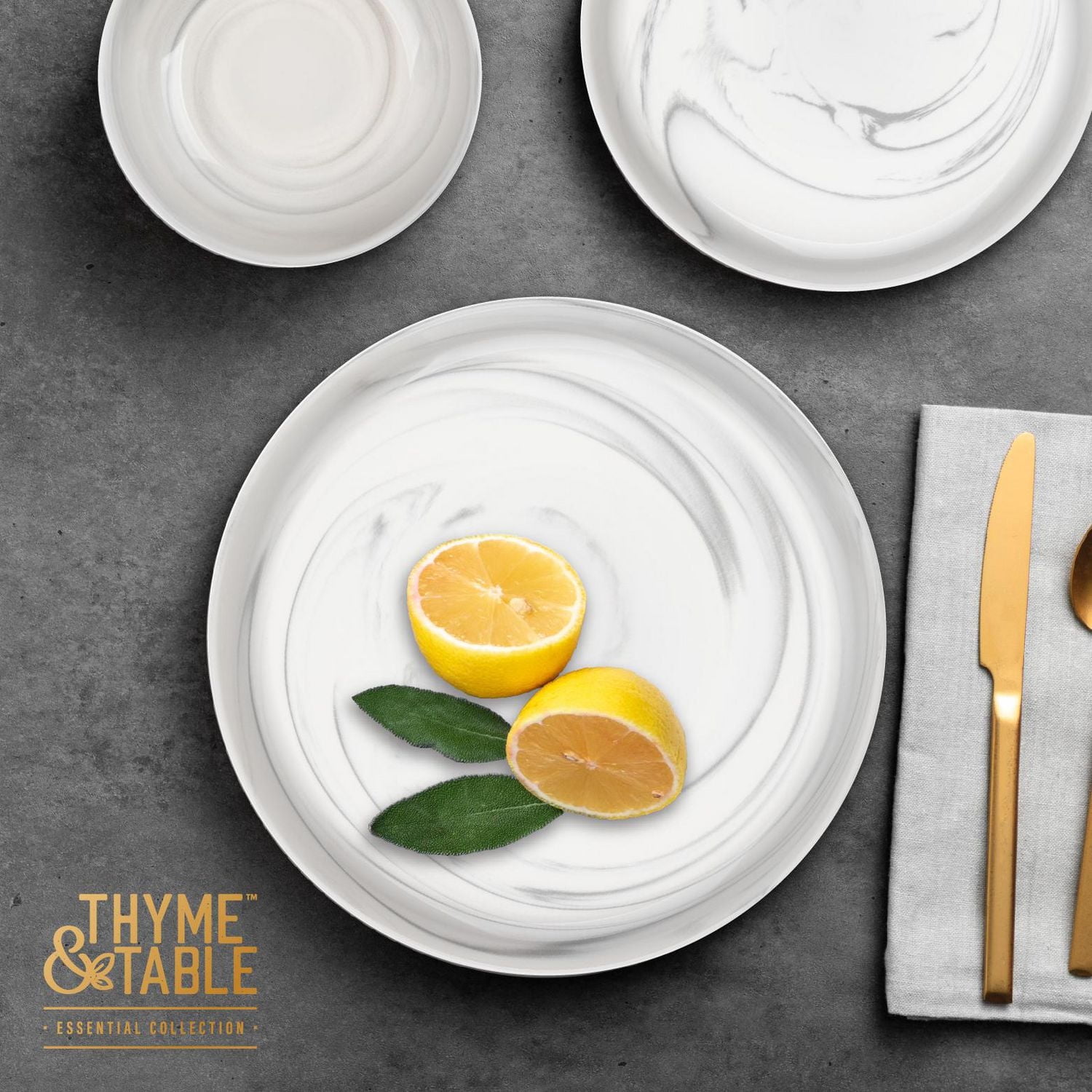 Thyme & Table Grey Marble Stoneware Round Dinner Plate