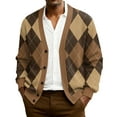 thumbnail image 2 of YIFUNIN Men's Ribbed Knit Cardigan, Long Sleeve Casual Open Front Jacket, Lightweight Plaid Print Sweater Coat for Fall Spring Layering Light Brown M, 2 of 5