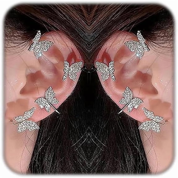 YMCSTONEMA 2Pcs Butterfly Earrings For Women No Piercing Butterfly Flower Climber Wrap Earrings Fairy Tassel Cubic Zirconia Butterfly Ear Clip Cuffs[eo6748]