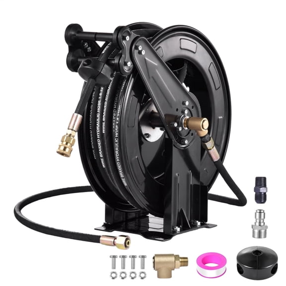VAHIGCY Pressure Washer Hose Reel 50 Ft 3/8inch X 50 FT Heavy Duty Tools Hose Reel Auto-Retractable Hose Reel Steel Arm 4000 PSI Hose Reel For Easy Watering Of Garden Or Yard usual