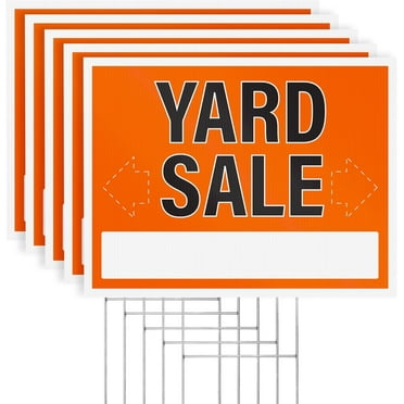 Yard Sale Signs with H-Frame Stakes, 17" x 13" Corrugated Plastic Yard Sale Signs (Pack of 3)