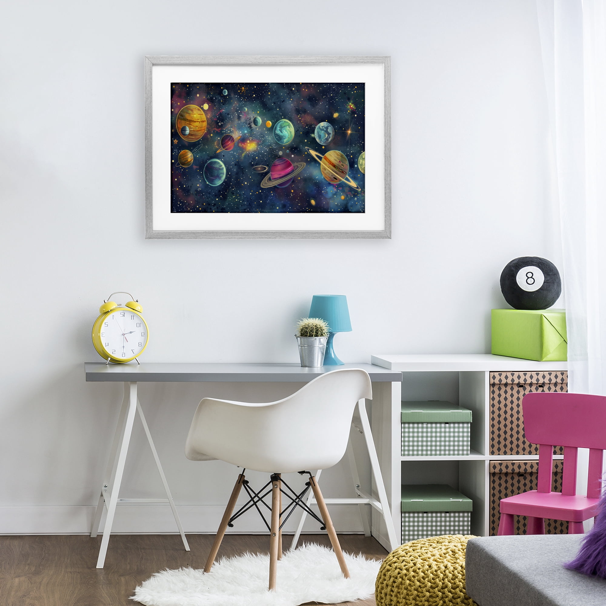 Stupell Industries Celestial Planetary Parade Gray Framed Print Under Glass, design by Creative Studio