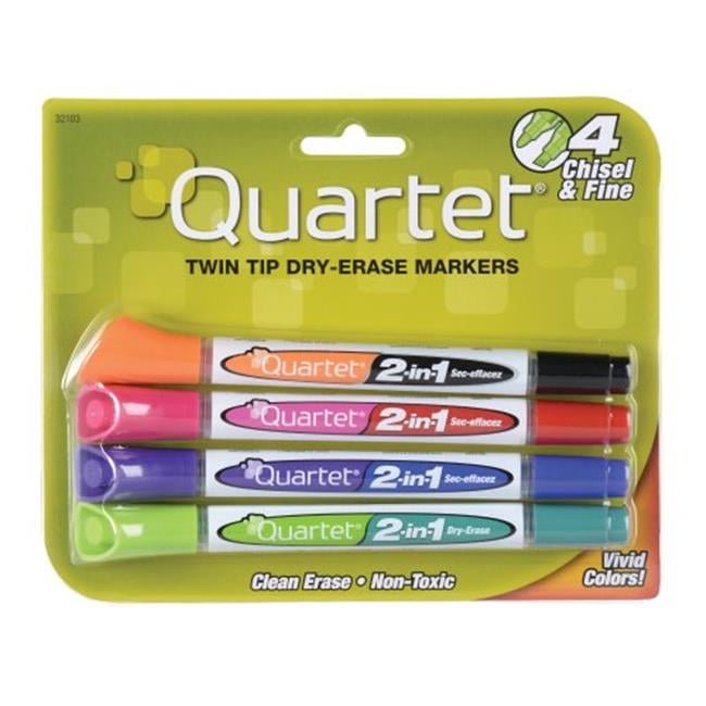 Quartet 32103 2In1 DryErase Markers, Chisel & Fine Tip, Pack Of 4