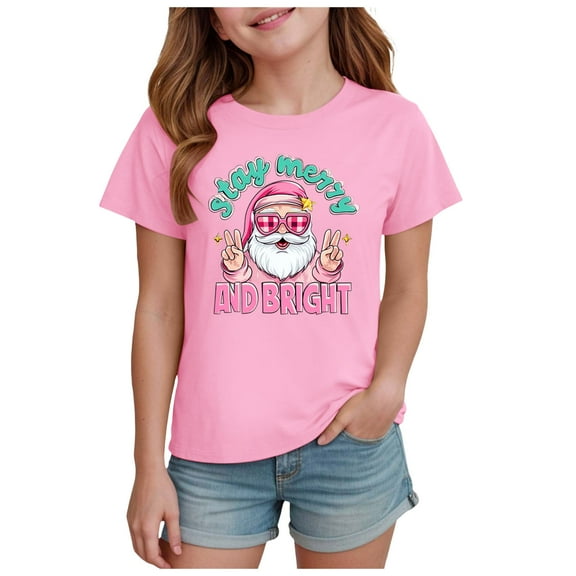 Zshosam Toddler Girl Shirts Christmas Tree Shirts Toddler Boys Girls Christmas Tshirts Xmas Short Sleeve Graphic Tees Holiday Tops Size 7T 8T,(Pink 7-8 Years)