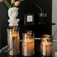 thumbnail image 2 of Glass Battery Operated LED Flameless Candles with Remote and Timer, Real Wax Candles Warm Color Flickering Light for Festival Wedding Home Party Decor(Pack of 3)-Gray, 2 of 8