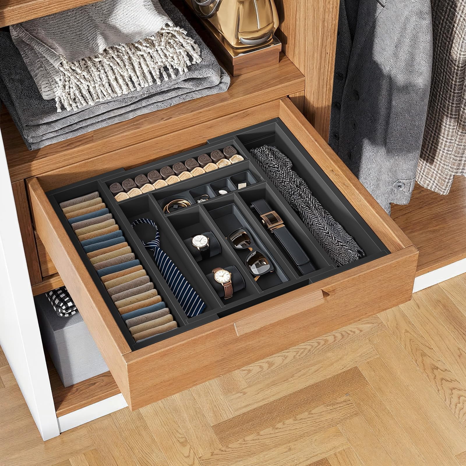 Bamboo Expandable Silverware Drawer Organizer Adjustable Utensil Tray Wood Cutlery Holder for Kitchen Storage and Home Organization