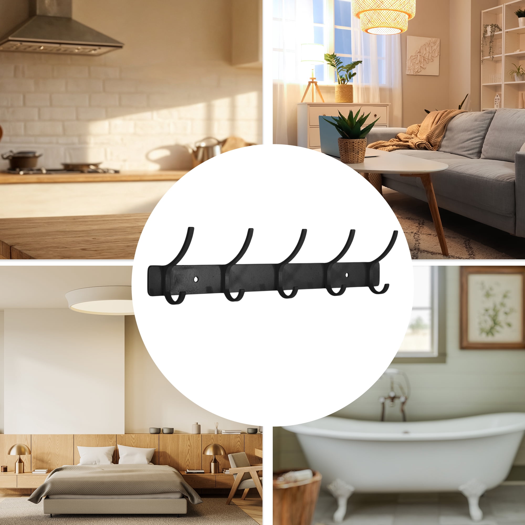 Unique Bargains Coat Rack Wall Mount Hook Deep Black 12.2x1.2x6