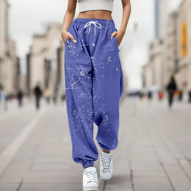 Gibobby pantalones con forro polar mujer Pantalon deportivo sanitario con cintura con estampado floral y elastico largo para mujer Morado L Walmart en linea