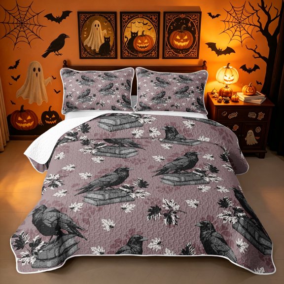 Erosebridal Raven Book Twin Quilt Set, Vintage Floral Twin Coverlet Set, Thistle Gray, 2pcs, 1 Bedspread and 1 Pillowcase