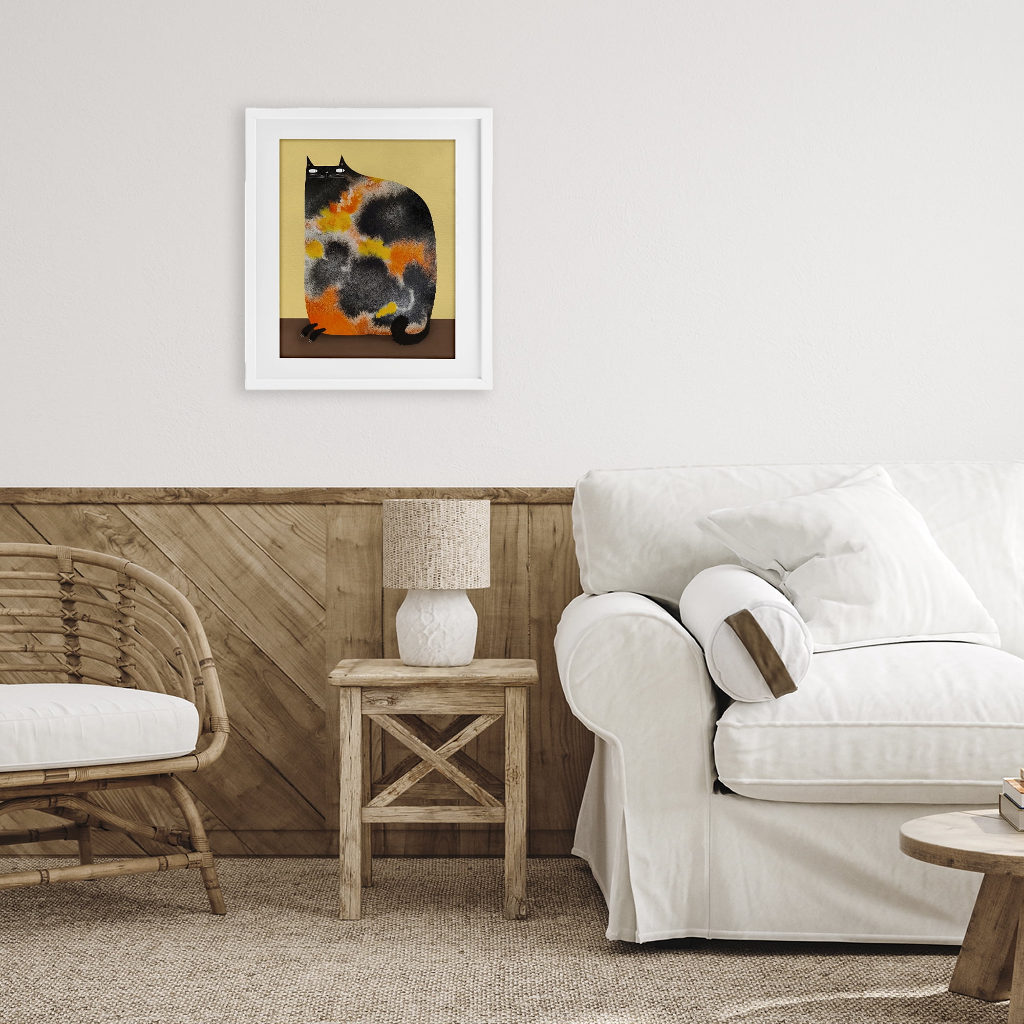 Stupell Industries Diluted Calico Cat White Framed Print Under Glass, design by Gabriela Avila