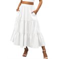 thumbnail image 2 of Pleated Skirts for Women, Casual Solid Color Layered Maxi Skirt, Flowy Ruffles Elastic Waist Pockets Sunskirt, 2 of 5