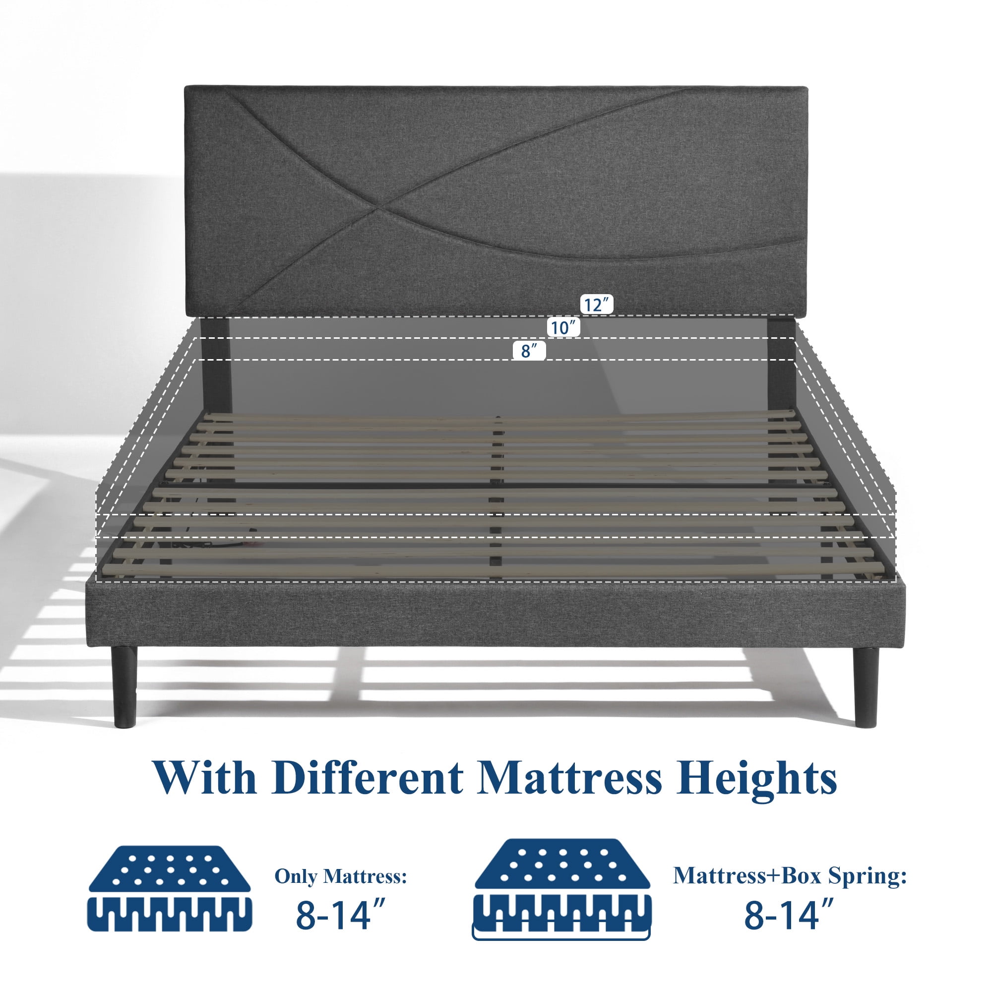 Homy Casa Upholstered Queen Bed with Tech Charging and LED Lights, Modern Headboard, Grey