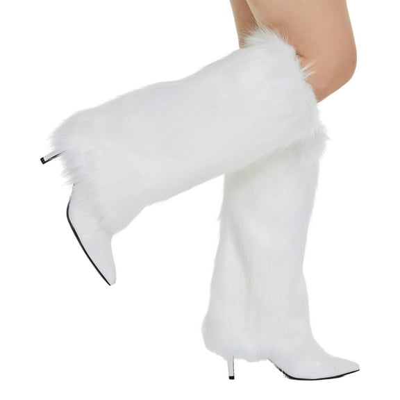 Furry Long Leg Warmer, Cuff Warmer Boot Cuff for Womens,Warmers Winter Boot Cuffs Cover,Christmas Gifts(White)