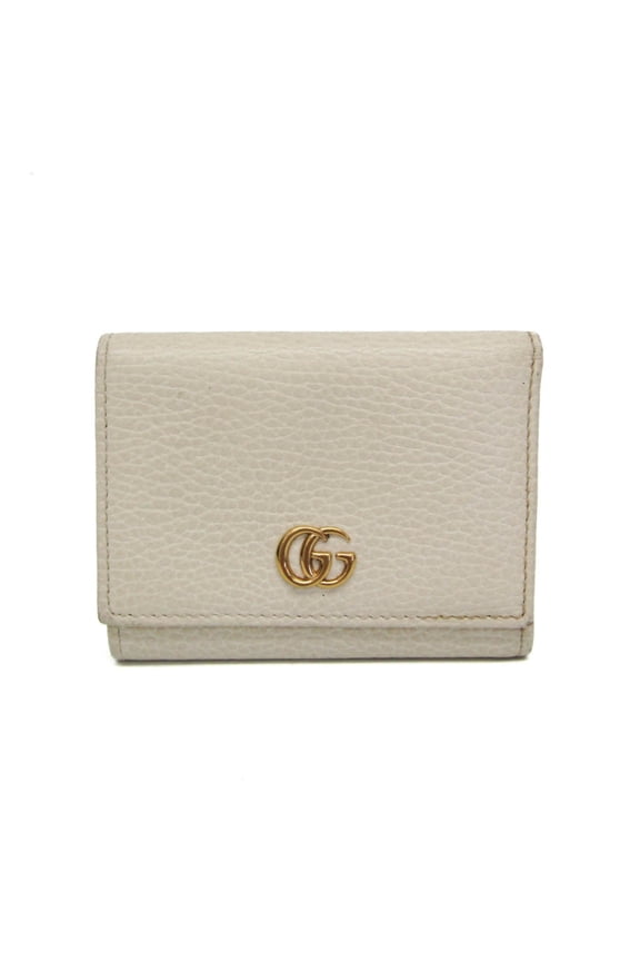 Pre-Owned Gucci GG Marmont 474746 Women's Leather Wallet (tri-fold) Off-white