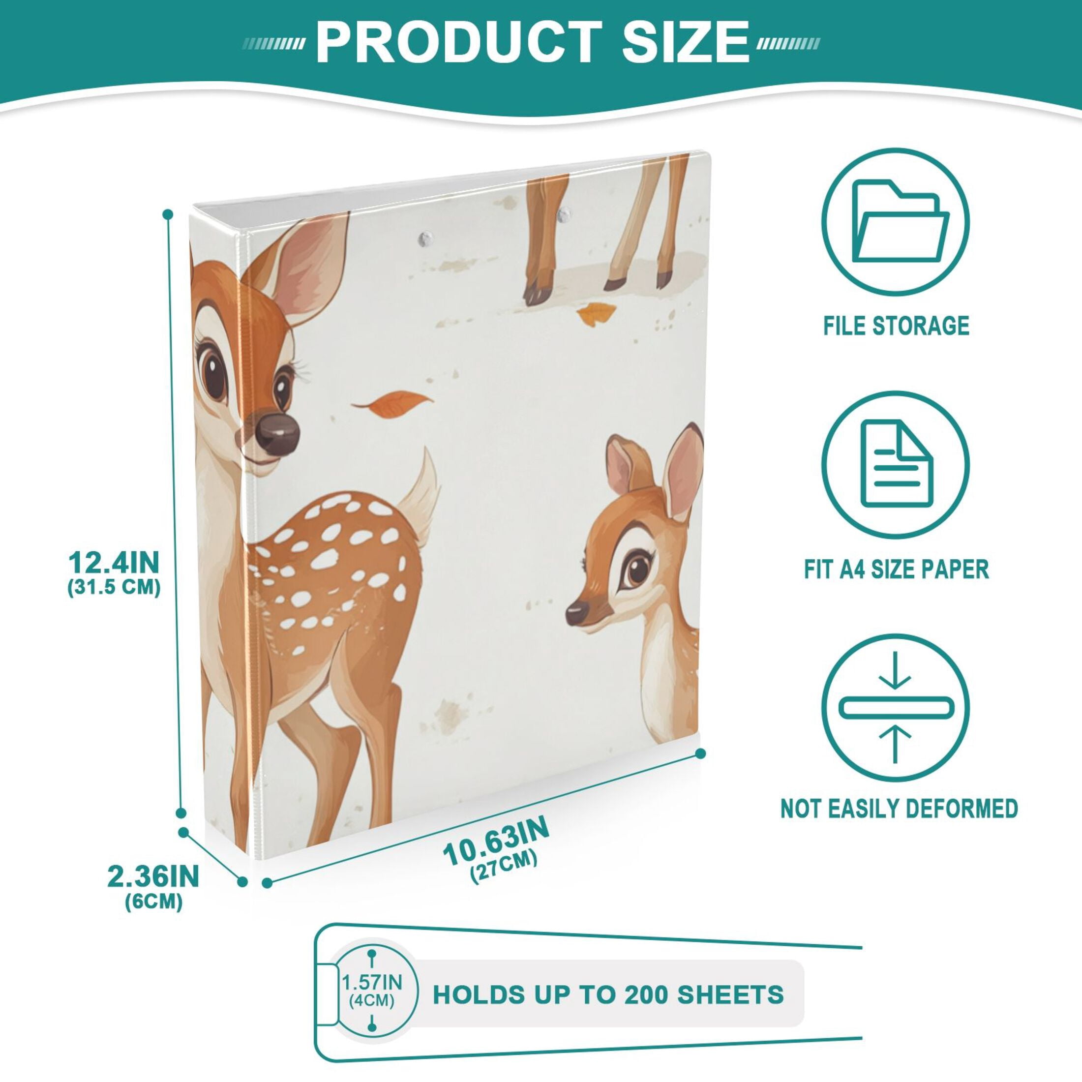 Pretty Deers 3 Ring Binders 1.5 inch Hardcover File Folders with Interior Pockets A4 Size Organizer for School Office Hospital