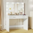 thumbnail image 2 of USIKEY Vanity Desk Lighted Mirror Charging Station Drawers Table Set White, 2 of 10