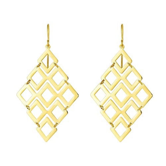JewelStop 14K Yellow Gold Diamond Shaped Drop Earrings with Euro Wire Clasp