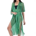 thumbnail image 5 of Women's Open Front Mesh Knit Beach Cover Up with Tassel Tie Waist Maxi Kaftan Cardigan for Swimwear Summer Vacation Casual Summer Swim Cover up Green One Size, 5 of 6
