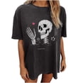 thumbnail image 2 of Womens Summer Tops Loose Fit Crewneck T-Shirts Short Sleeve Skull Printed Round Neck Y2K Basic Tee, 2 of 5