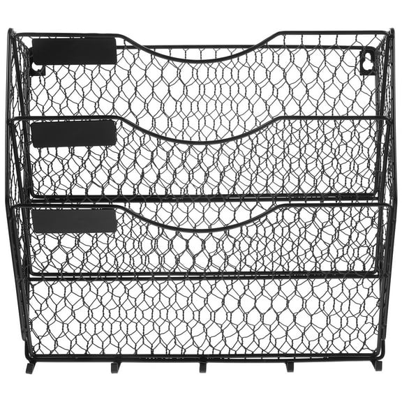Wall-Mounted Magazine Rack with Hanging Wire Basket, Tiered Wall File Organizer for Document Storage and Home Office Use