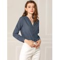 thumbnail image 2 of Allegra K Blusa Estampadas Cuadros Cuello En V Cremallera Manga Larga Botón Brazalete Top Casual Para Mujeres Azul L, 2 of 6