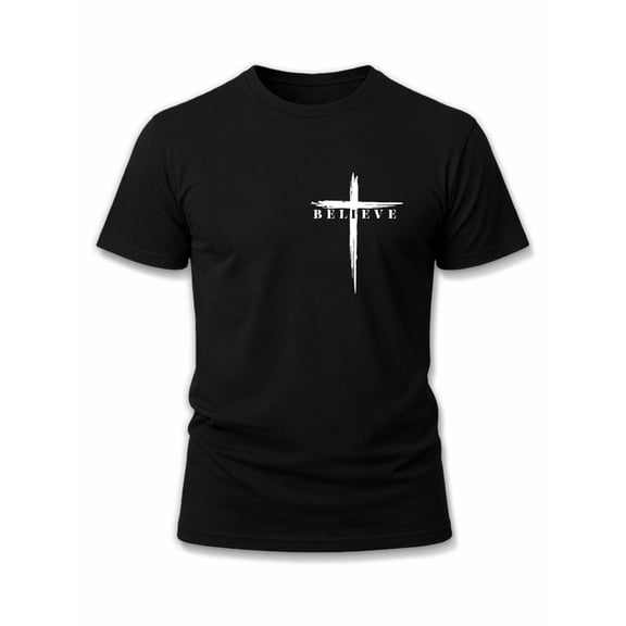 Greenink Believe Cross T-Shirt men t-shirt black summer gifts Hip-hop streetwear Casual sportswear Classic Unisex Shirt Graphic Tee tshirts