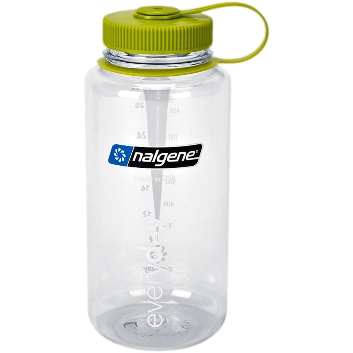 Nalgene Tritan Wide Mouth BPAFree Water Bottle, Clear w/ Green Cap, 32