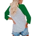thumbnail image 2 of Camiseta Mezcla de algodón Tops con cuello redondo Manga 3/4 Camiseta holgada informal Ropa interior navideña, Verde, L tholdsy AP003793-13, 2 of 7