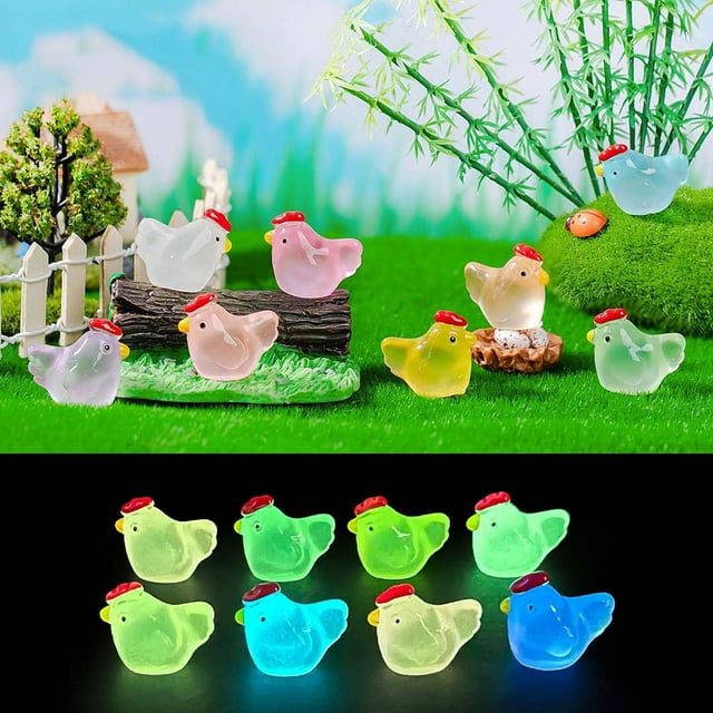 Figurita de gallina de resina luminosa - Gallinas miniaturas luminosas para jardines de hadas, acuarios y decoración del hogar - Adorno luminoso de 2,5 pulgadas que brilla en la oscuridad