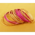 thumbnail image 3 of Sunsoul by Touchstone Indian Bollywood "Colorful 2 Dozen Bangle Collection" Golden Glitters Textured Fuchsia Color Large Size Designer Jewelry Bangle Bracelets Set Of 24 In Gold Tone For Women., 3 of 6