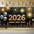 thumbnail image 3 of Gold Numerals Happy New Year Banner Fireworks Design 2026 Backdrop Silver Balloons Star Patterns New Year Display for New Year Party New Year's Eve Family Gathering, 3 of 9