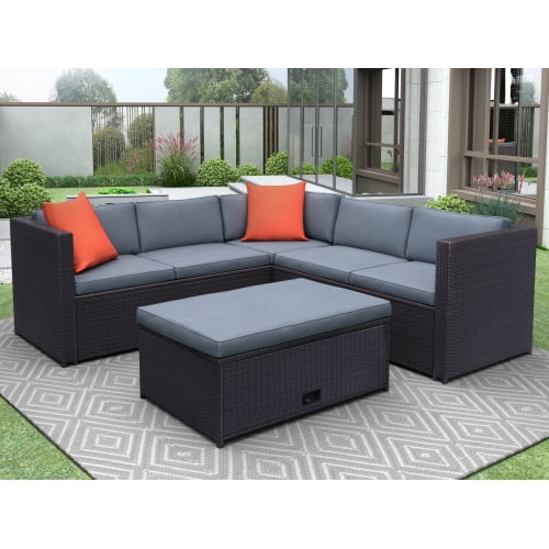 iPWSOO 4 Piece Cushioned Outdoor Patio Pe Rattan Furniture Set
