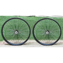 DONSP1986 26 inch Heavy Duty Bike Rim Wheels Set, 12 Gauge 48 Spokes Wheelset, Double Wall Aluminum Alloy 26" Bicycle Rims Set (Front & Rear) (Black) Disc Brake