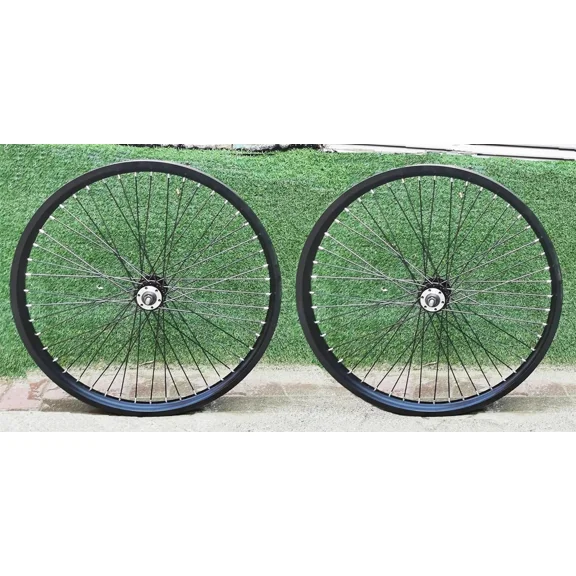 DONSP1986 26 inch Heavy Duty Bike Rim Wheels Set, 12 Gauge 48 Spokes Wheelset, Double Wall Aluminum Alloy 26" Bicycle Rims Set (Front & Rear) (Black) Disc Brake