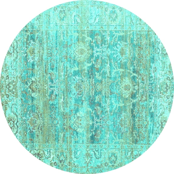 Ahgly Company Machine Washable Indoor Round Persian Turquoise Blue Traditional Area Rugs, 6' Round