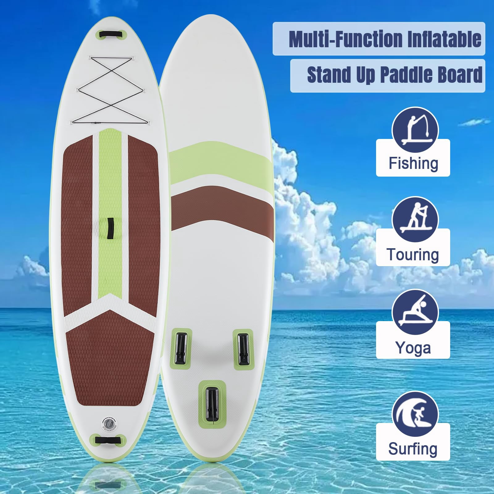 LIFERECORD Inflatable Stand Up Paddle Board 10.5ft with SUP Accessories, 2-in-1 Aluminum Paddle, Wide Stable Design Non-Slip Deck, Ultra Portable iSUP with Backpack for Adults Youth Beginners