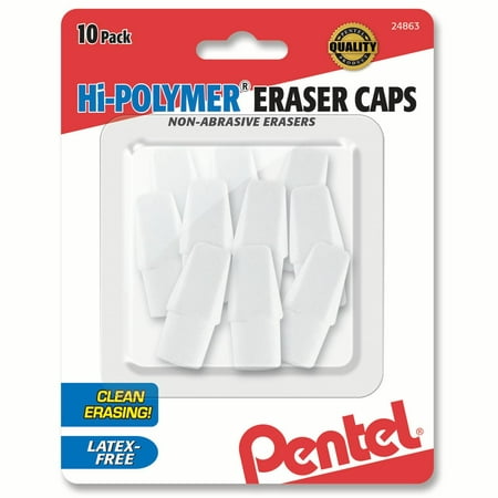 (10 Pack) Pentel Hi-Polymer White Cap Erasers, Non-Abrasive, Latex-Free,