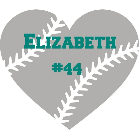 Personalized Name Vinyl Decal Sticker Custom Initial Wall Personalization Decor Grey Heart Ball Softball Baseball Football Sport Player 20 X 20 Inches
