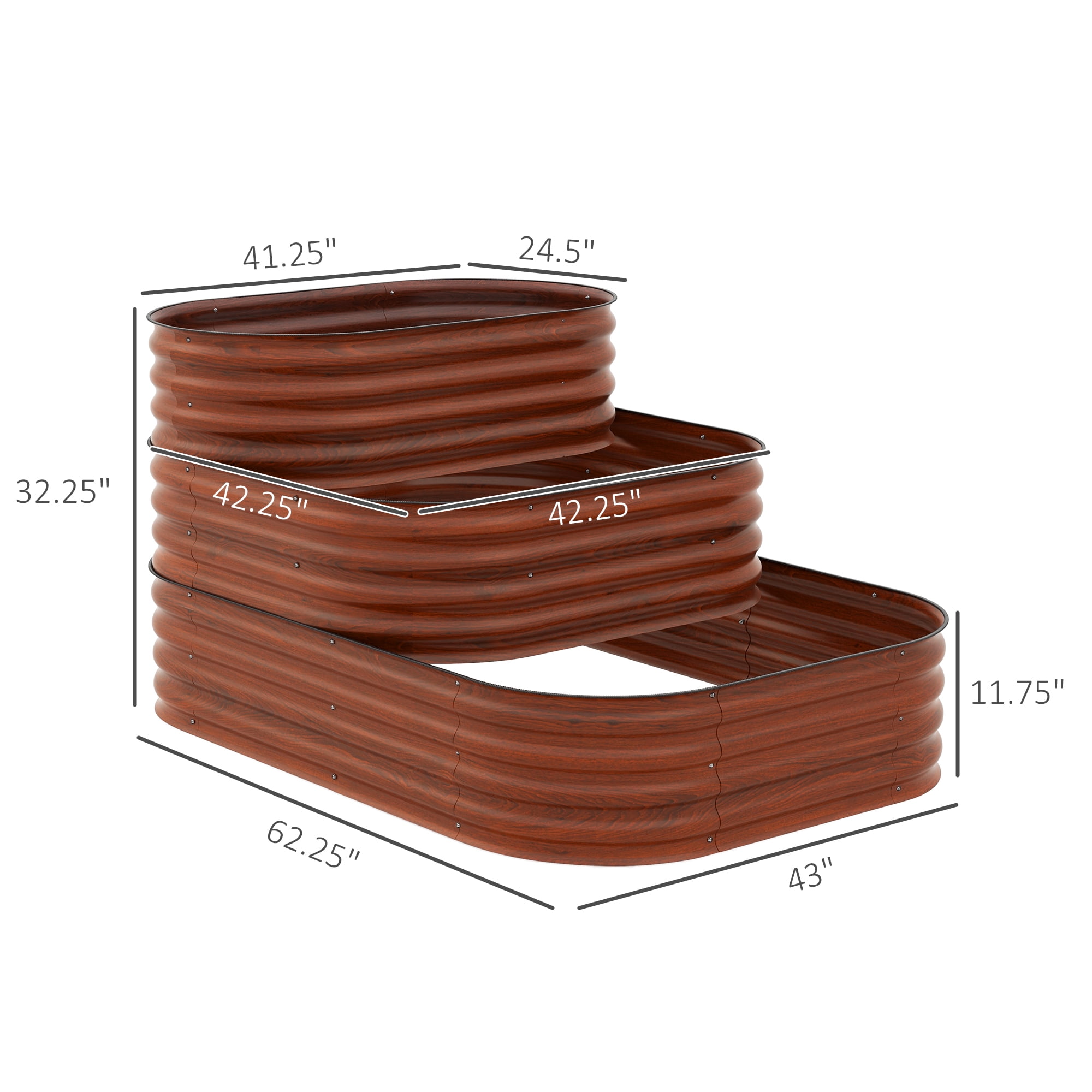 Outsunny 3-Tier Raised Garden Bed 62.25" x 43" x 32.25" Planter Set, Brown