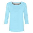 thumbnail image 5 of KDDYLITQ Summer 3/4 Length Sleeve Tops Trendy Clothing Ladies Round Neck Tunic Tops Plus Size Dressy Blouses Tshirt Sky Blue 3X, 5 of 5