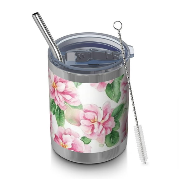 12oz Tumblers Pioneer Flower Vacuum Insulated Stainless Steel Travel Tumbler Cups Mug with Lid and Straw for Beer,Coffee,Beverages with Cleaning Brush for Cold & Hot Drinks